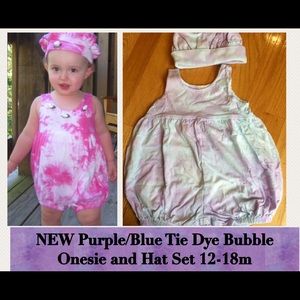 NEW Girls Purple Tie Dye Onesie and Hat Set 12-18m